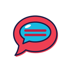 "Vector Speech Bubble Icon – Glossy Red and Blue Chat Symbol with Stylized Text Lines – Flat Design Representing Communication, Messaging, Conversation, and Digital Interaction – Ideal for UI Elements