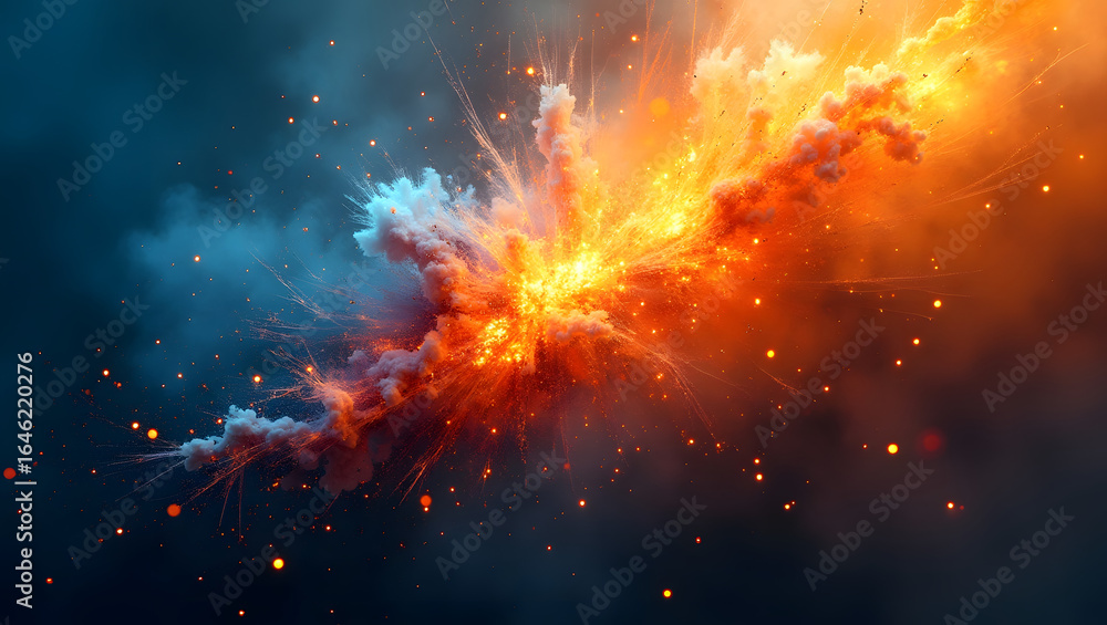 Wall mural abstract exploding particles in vibrant tones.