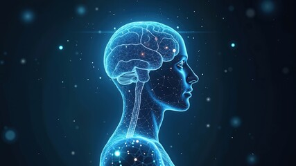 Digital brain hologram artificial intelligence bid Data. Video of the thinking process, future technologies, computer learning machine
