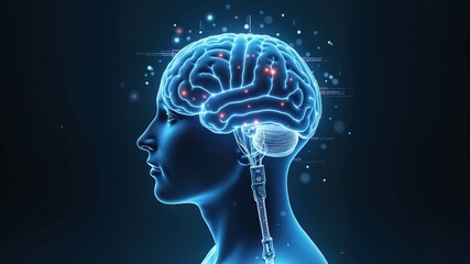 Digital brain hologram artificial intelligence bid Data. Video of the thinking process, future technologies, computer learning machine
