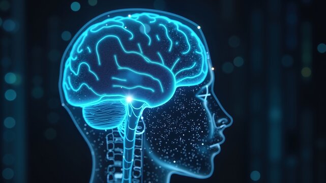 Digital brain hologram artificial intelligence bid Data. Video of the thinking process, future technologies, computer learning machine
