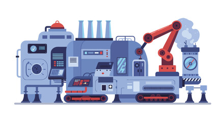 Fototapeta premium Futuristic automated factory with robotic arms for industrial processing and manufacturing