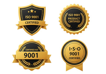 Golden ISO 9001 Certification Badges - Product Certification and Quality Management - Transparent PNG