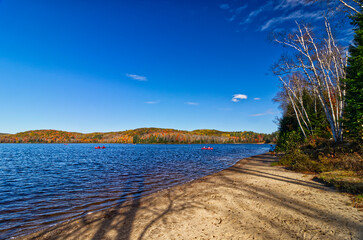 A nice relaxing afternoon of boating int he lake int he fall in Ontario