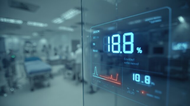Detailed medium shot of a futuristic medical dashboard with inflamed nutrition score visuals in focus forecasting bone marrow disorder outcomes contrasted by a softly blurred - Powered by Adobe