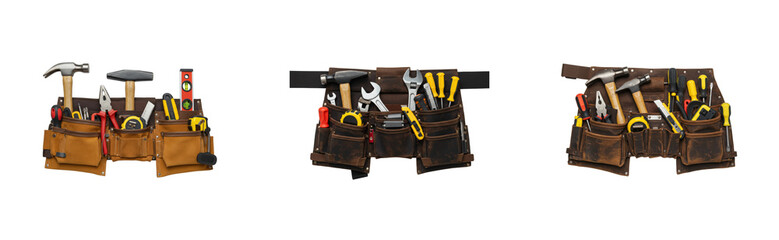 Essential toolbelt setup for home improvement projects in various environments. Cut out set png