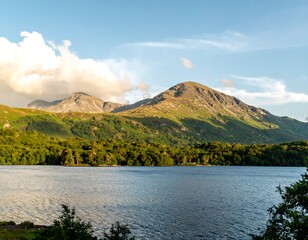 Mountain lake landscape at sunset