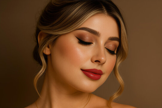 Elegant soft glam makeup look with flawless glowing skin finish