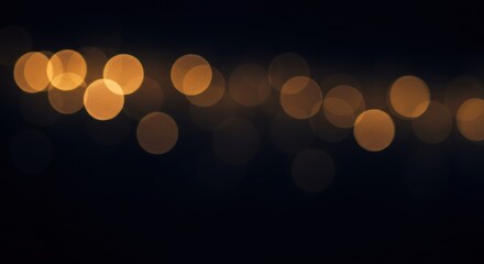 Golden Bokeh Lights Against Dark Night Sky, Abstract, Dreamy, Atmospheric.