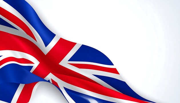 Waving British flag on white background - Powered by Adobe