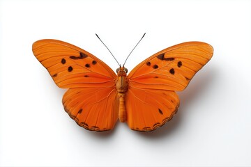 Vibrant orange butterfly with black spots on white background