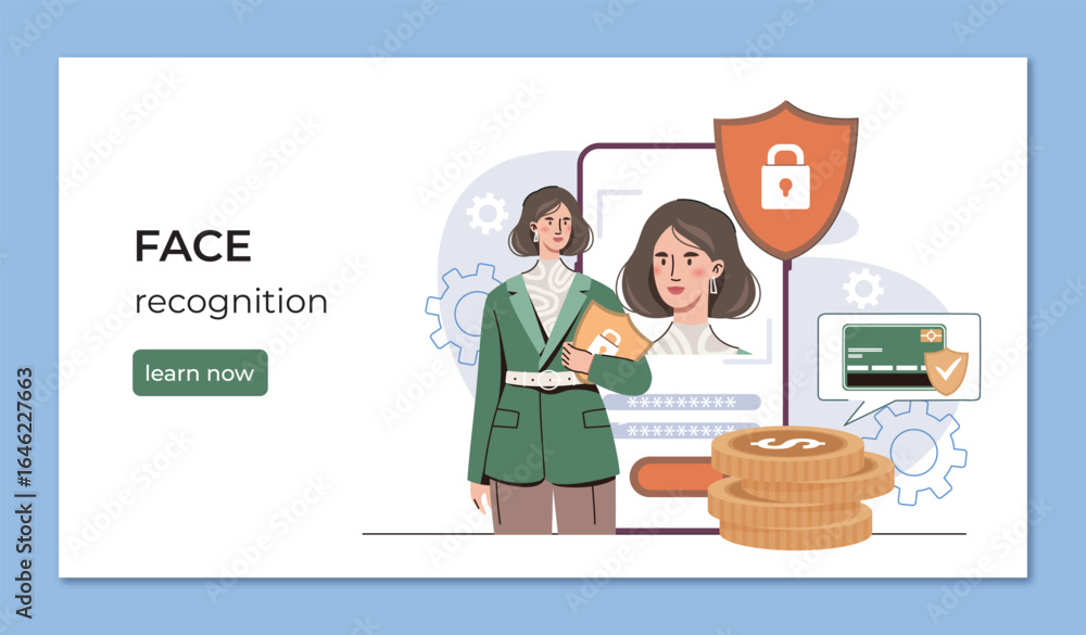 Poster face recognition security concept.. vector illustration