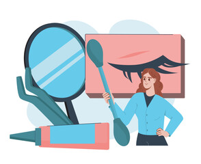 Eyelash extension tools and beautician.. Vector illustration