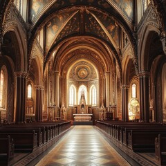 Fototapeta premium Ornate Catholic Sanctuary with Gold Detailing and High Fidelity Design