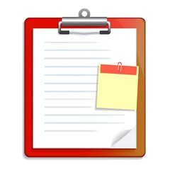 Red clipboard with notepad and sticky note