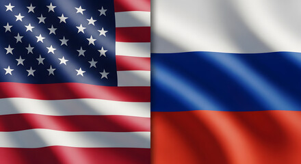 The national flags of the United States and Russia are displayed together representing the complex diplomatic political and historical relationship between them.