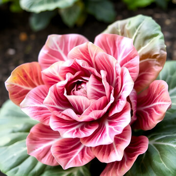 Radicchio head displays delicate pink and white leaves