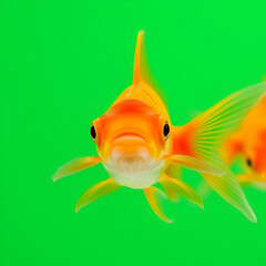 Swimming Goldfish Close-Up on Green Screen Background
