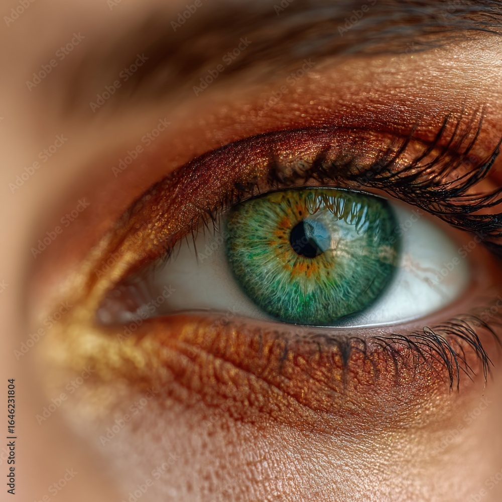 Poster the image features a close-up of a mesmerizing green eye with intricate patterns in the iris. vibran