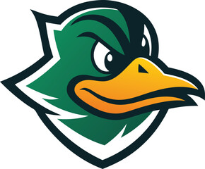 Green duck mascot logo with orange beak