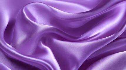 Luxurious purple satin fabric flows elegantly with soft folds and a glossy surface, perfect for fashion design or home decor. The vibrant color enhances visual appeal and versatility.