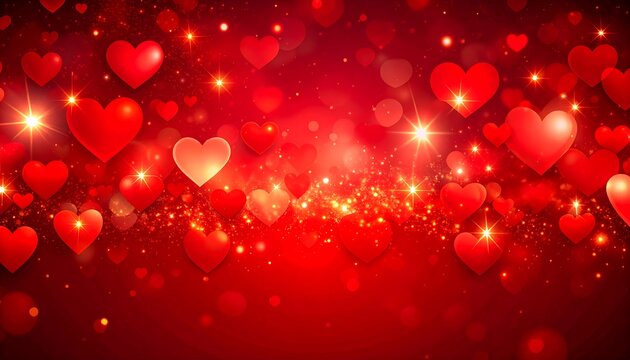 Red hearts background with sparkling lights