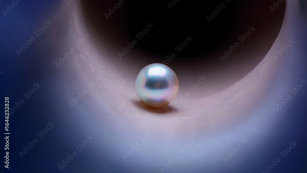 Poster a luminous pearl resting in a soft, gradient tunnel with dark opening and subtle light play around i