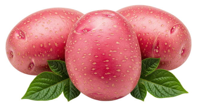 Isolated Red Potatoes with green leafs