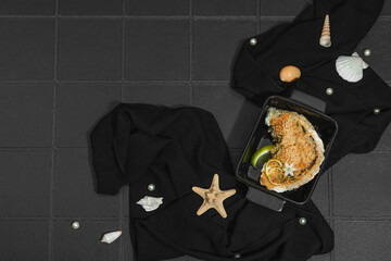 Gourmet baked oyster with herbs and cheese. Elegant seafood dish, coastal culinary delight