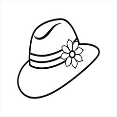 Elegant Hat with Flower Line Art