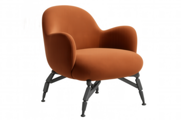 Comfortable orange armchair with black metal legs, perfect for adding a touch of modern style to any interior design project