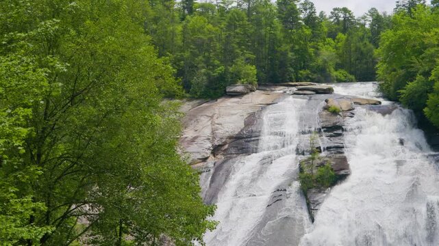 Beautiful Waterfall in Appalachian Mountains National Park North Carolina. Fall of Water Nature Wild. North Carolina Cascade Waterfall in Appalachian Mountains Surrounded by Green Forest.