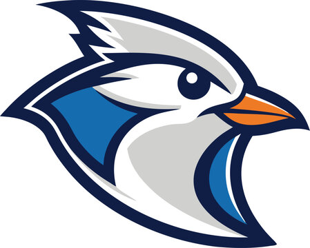 Stylized blue jay head logo with white background