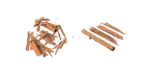 Broken Ceylon Cinnamon Isolated, Cinnamomum Verum Bark, Zeylanicum, Real Cinnamon Sticks