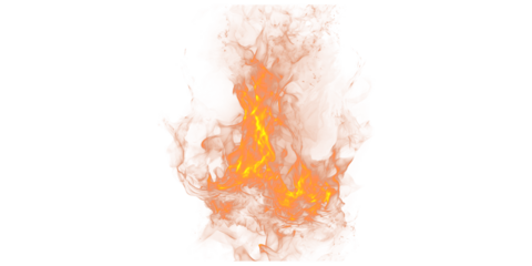 Isolated image of a vibrant orange and yellow flame against a stark black background in a square format