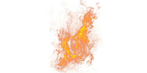 Isolated image of a vibrant orange fire with yellow flames against a black background creating a hot effect