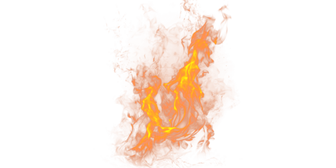 Isolated image of a vibrant orange fire with yellow flames against a black background creating a hot effect