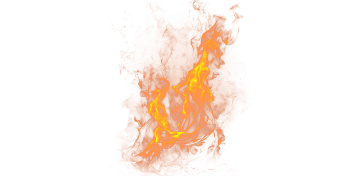 A vivid display of orange and yellow flames isolated against a stark black background image effect
