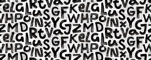 Abstract Seamless Pattern: Handwritten Black Letters on White Background