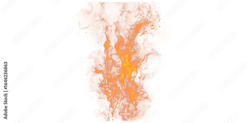 Poster isolated image showing a bright orange and yellow flame effect on a black background for compositing