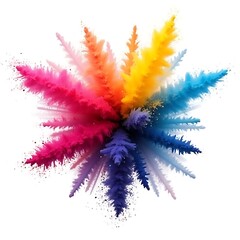 Vibrant abstract Christmas decoration of a colorful flower with green leaves and a pink star on a red background