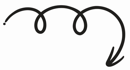 Hand-drawn Swirly Arrow, Black Line Art, Directional Pointer