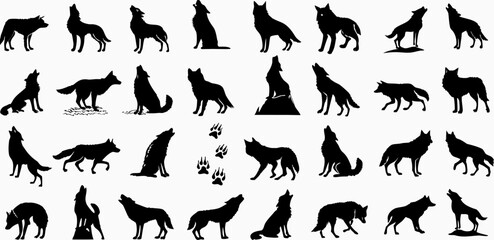 Collection of Wolf Silhouettes: Howling, Running, Sitting
