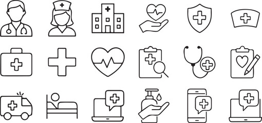 Simple Line Art Medical Icons for Healthcare Design