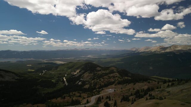 Aerial of Cottonwood Pass above Taylor Reservoir in Sawatch Range Colorado in summer