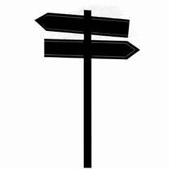 Blank Black Directional Signpost, Two Arrows, Isolated