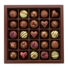 Assorted chocolate truffles in a box, perfect for a gift isolated on white background