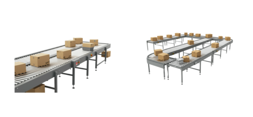 Efficient package sorting system warehouse industrial equipment controlled environment aerial automation concept. Cut out set png