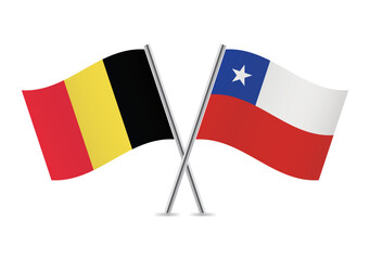 Belgium and Chile crossed flags. Belgian and Chilean flags on a white background. Vector icon set. Vector illustration.