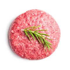 Raw burger beef patties isolated on white background.